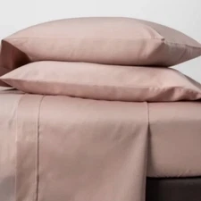 FULL 4Pcs 500 Thread Count Tri-Ease Solid Sheet Set Blush Pink - Threshold - NWT