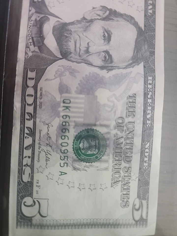 Rare 5 Dollar Bill ,QK66660955A - Image 4 of 4