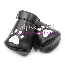 Classics Fetish PU Leather Locking Padded Mittens Paw Palm Black Fist Gloves