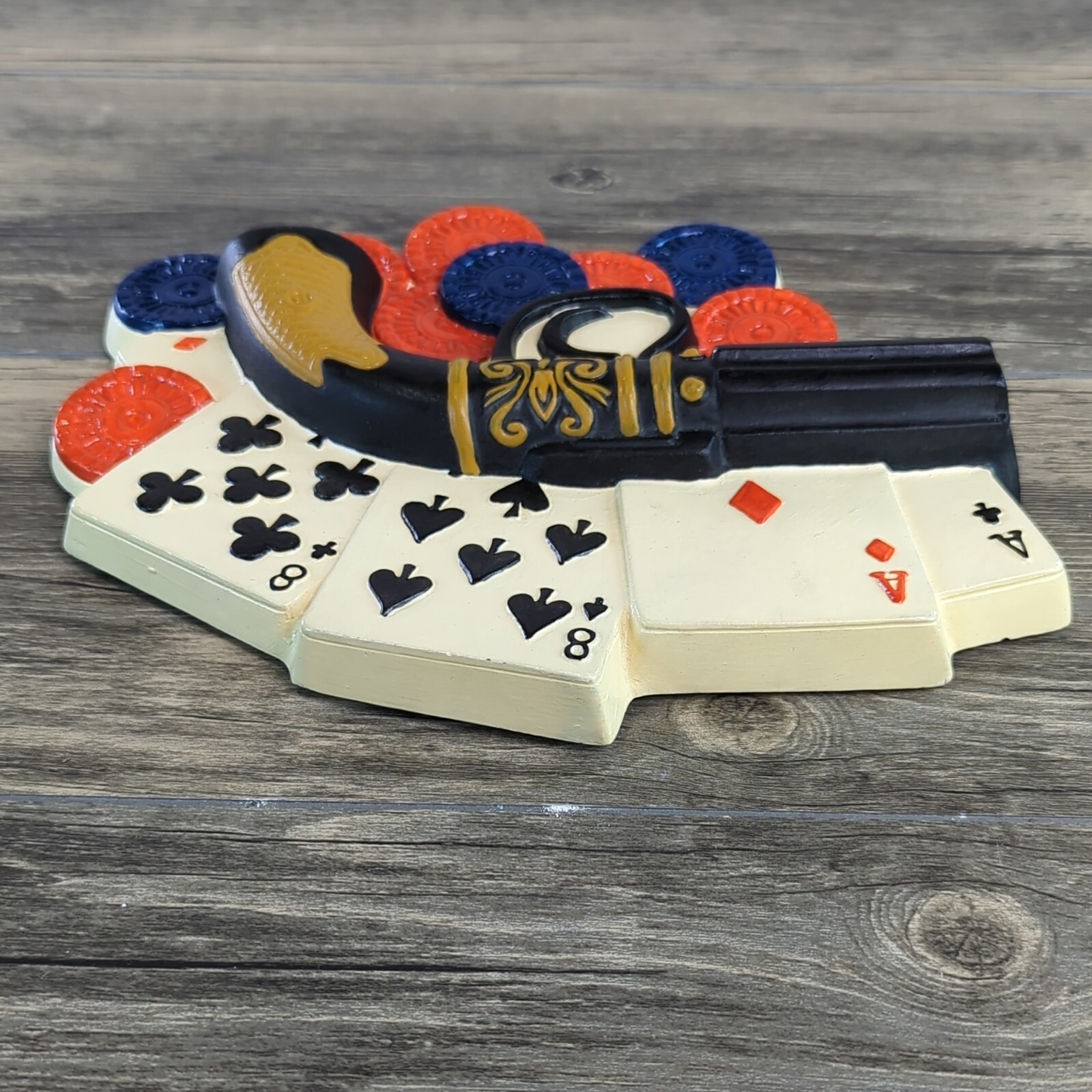 VTG Chalkware Poker Card Game Room Sign Hand Painted Gamblers Revolver