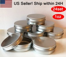 24PCS/ 1oz Silver Aluminum Round Lip Metal Tin Storage Jar Balm Container Lid