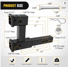 Nilight Dual Hitch Extension with Bolt Nut Kit Fits for 2 inch Receiver Extender