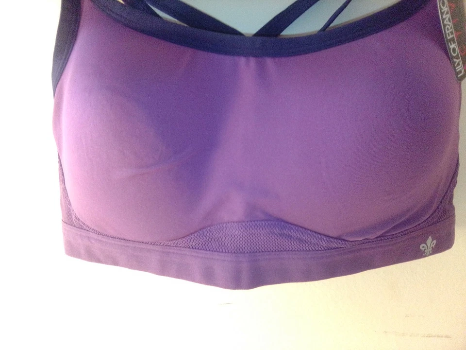 Sujetador deportivo activo espalda cruzada Lilly of France tinta púrpura impacto medio talla L nuevo Foto 4 de 4