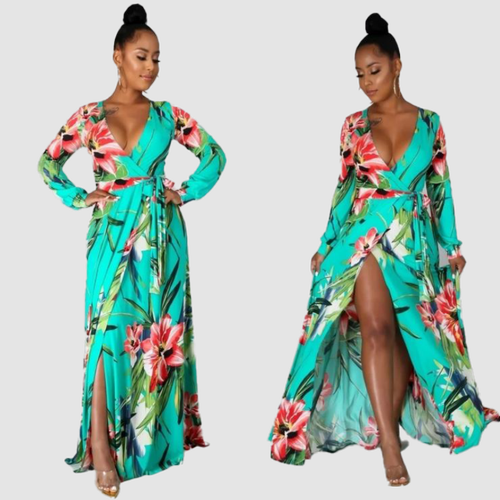 Floral Maxi Dress Yellow Long Sleeve 