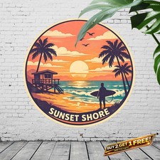 Surf Adventure Ocean Wave Round Metal Sign 8x8 Beach Hut Wall Art