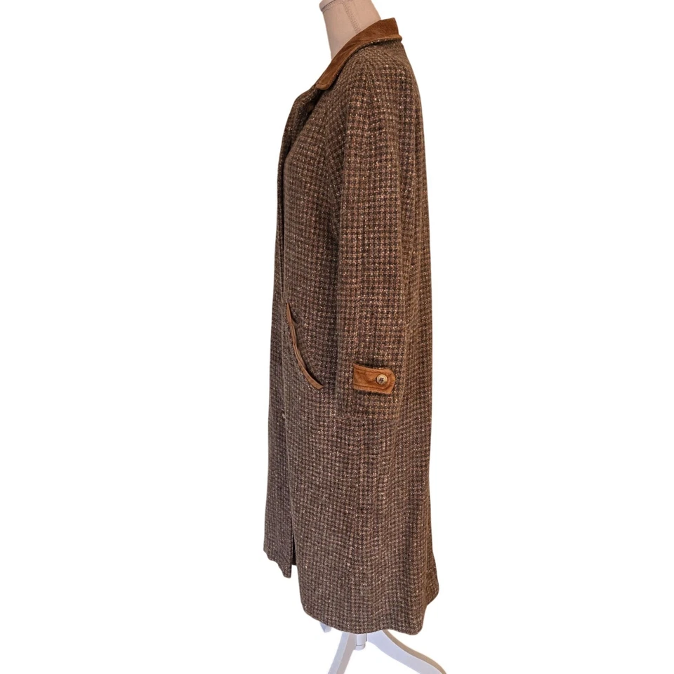 Abrigo forrado vintage L.L.Bean marrón gris tweed gamuza pequeño grande para mujer Foto 3 de 4