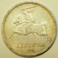mw29511 Lithuania Silver 5 Litai 1936 Dr. Jonas Basanavicius    KM#82