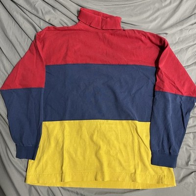 Vintage 90s GAP Mock Neck Multicolor Color Block Longsleeve Shirt Sz M USA Made