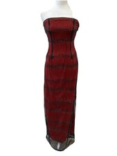 Vintage Joara Strapless Formal Dress S Red With Black Sequined Overlay 90  s USA