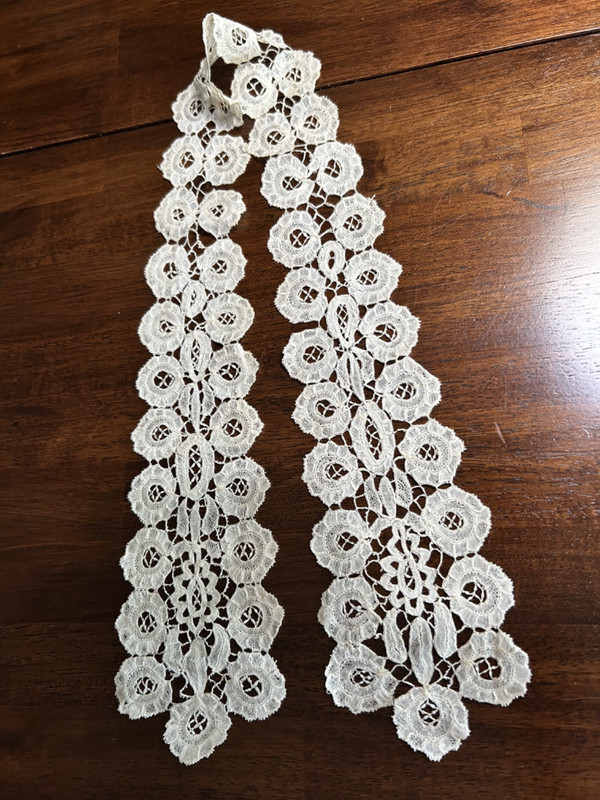 Antique Honiton Bobbin  Lace Lappet, Ecru color , 34" long, 3.75" wide, NOS