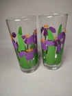 Set of 2 Vintage 1983 Nina Purple Iris Flowers Drinking Glasses Tumblers 6.5"