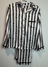 Victoria's Secret Signature Long Satin Striped Collared Pajama 2pc Set Sz Small