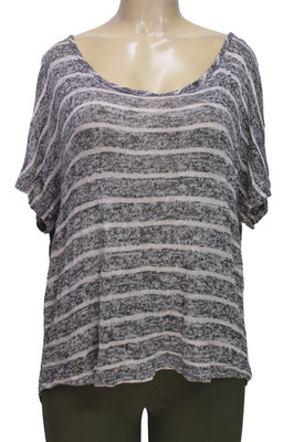 Bellezza Women's Knit Top Short Sleeve Stripes Gray Sheer Size 2X
