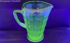Vintage Depression Vaseline Uranium Green Thick Glass Pitcher 8X5 Inch