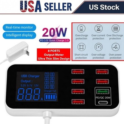 8 Port USB Fast Charger High Speed Desktop Wall Fast Charging Station Adapter US