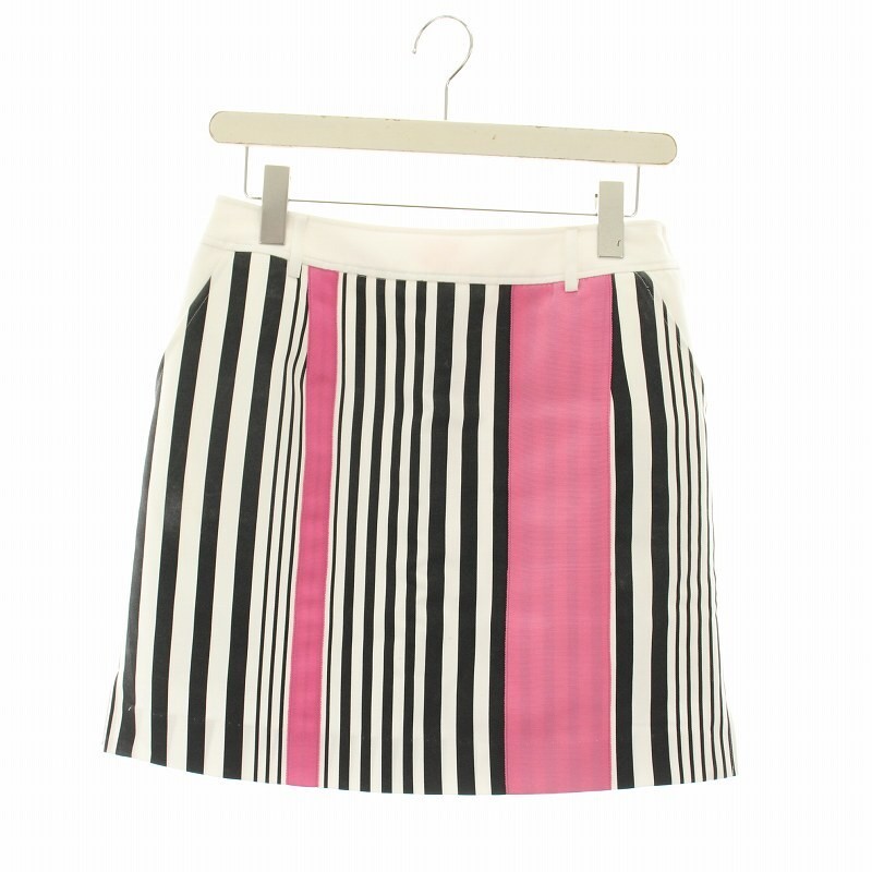 Archivio Trapezoidal Mini Stripe Skirt White Black Pink Size 38