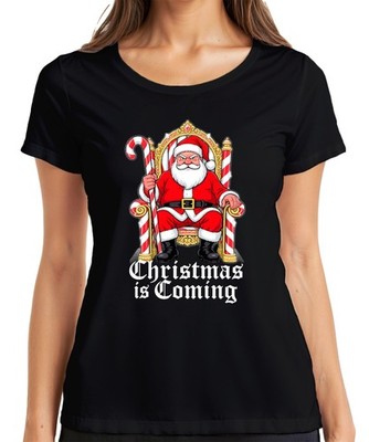 Christmas is Coming Weihnachtsmann Thron Zuckerstange Gothic Retr Damen T-Shirt