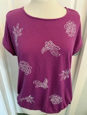 LADIES BONMARCHE CERISE FLORAL PINK CAP SLEEVE T-SHIRT SIZE 14