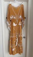 Fillyboo XL Women’s Mustard Embroidered Tassel Maxi Dress/Kimono