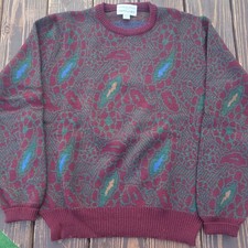 tricots st. raphael for Bloomingdale's 100 Virgin Wool Geometric Sweater L Mul  