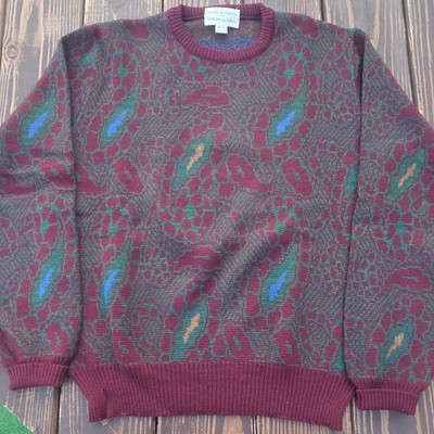 tricots st. raphael for Bloomingdale's 100% Virgin Wool Geometric Sweater L Mul 