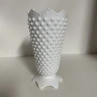 Vintage Milk Glass Hobnail Crown Top Petal Footed Vase 8 3/4"