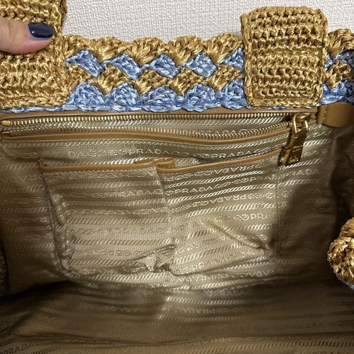 PRADA x Rare Basket Bag Woven Design with Leather Accents Stylish Summer Tote - Picture 10 of 15