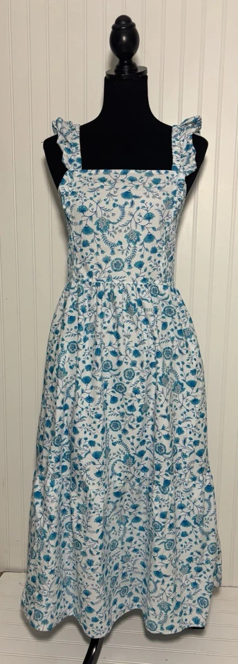 Draper James платье синий белый цветочный трепетать Midi женщин размер средний Cottagecore - Изображение 2 из 4