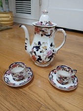 Blue Mandalay Coffee Pot with Two Espresso cups/saucers