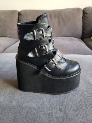 Size 8 - Demonia Women's Swing 105 Black Leather Platform Shoe