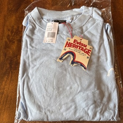 Evisu Heritage Mens 2XL XXL Light Blue Long Sleeve Umi Yama Graphic T-Shirt Y2K