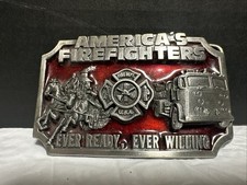 Vtg Belt Buckle America's Firefighters Siskiyou 1983. Buckle Co.