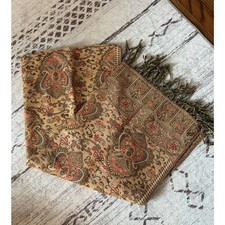Paisley Pashmina Scarf Boho Travel Wrap Earth Tones Fringe Shawl