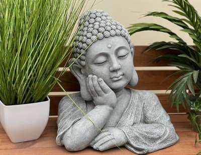 Frostfeste Steinfigur Buddha Shiva Büste XL 38 cm   Steinguss Garten Deko