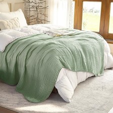 Muslin Blankets for Adults 6-Layer Gauze 100 Cotton Green Bed Blanket Lightw...
