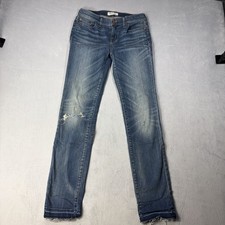 Madewell Alley Straight Jeans Womens Size 28 Blue Distressed Raw Hem Mid Rise