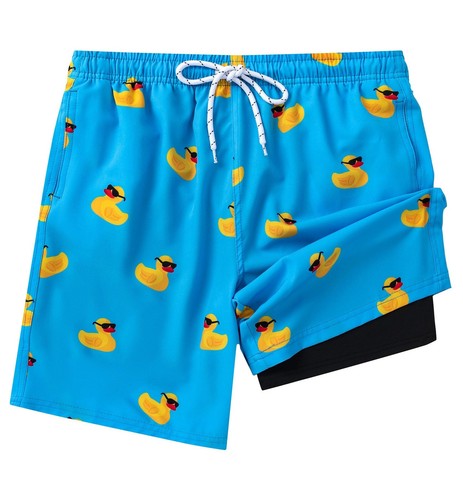 Boys Swim Shorts Light Blue Swim Trunks with Compression Liner Bathing Suit F...