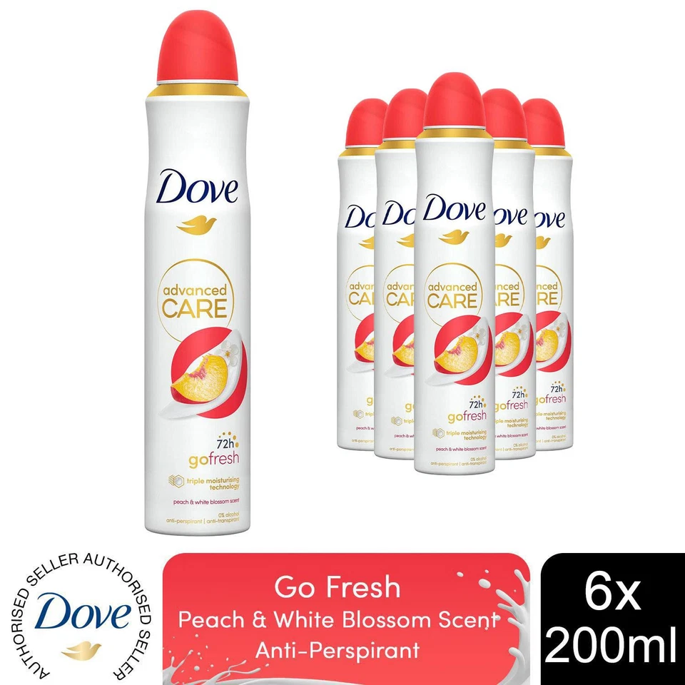 Dove Advanced Care Go Fresh AntiPerspirant Spray Peach & White Blossom, 6x200ml