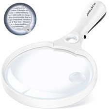JARLINK Large Magnifying Glass with Light, 10X 20X 45X Illuminated White