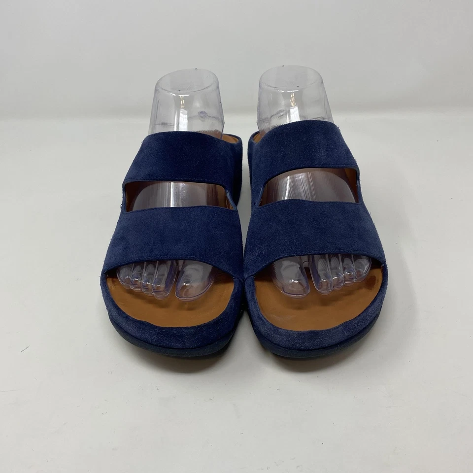 FitFlop 凉鞋女式 8 码海军蓝麂皮绒露露拖鞋舒适楔形 FF9-399 — 第 3/4 张图片