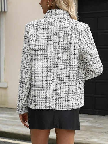 Womens' Tweed Blazer Long Sleeve Jacket Notch Collar Fully Lined Casual Business - Picture 2 of 5