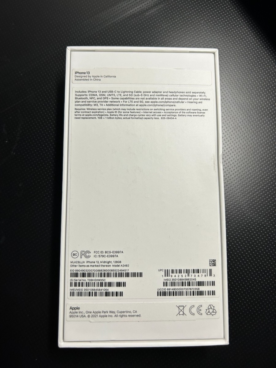 iPhone13 128GB ミッドナイト イヤフォン IMEI ⭕️ iPhone 13 Midnight 128GB (Box Only) NO PHONE | eBay