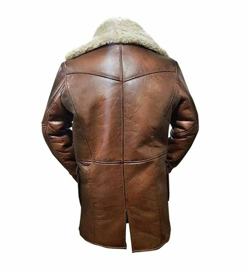 The Dark Knight Rises Tom Hardy Bane Shearling Distressed Leather Coat Jacket - Image 3 of 4