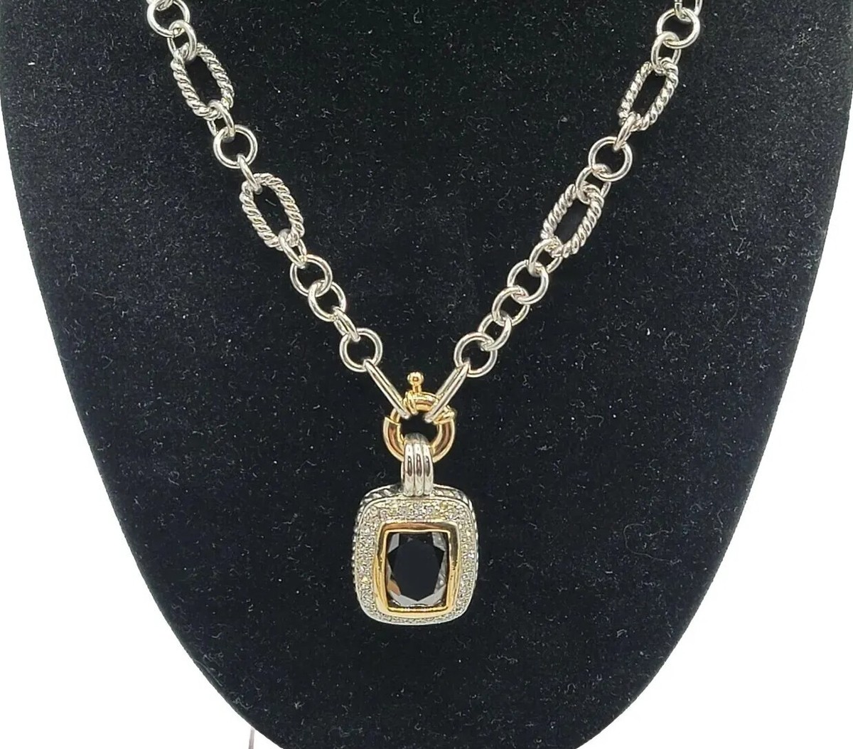 Vtg Choker Pendant Necklace Black Clear Cubic Zirconia Brutalist