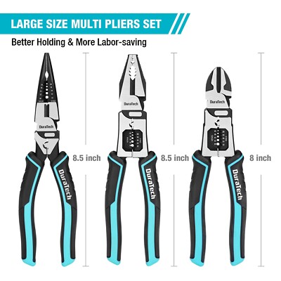 DURATECH 3-PIECES Pliers Set 6 in 1 Multifunctional Wire Stripper