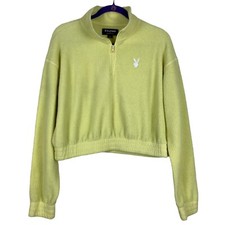 Playboy Pacsun Women L Yellow Fleece 1/4 Zip Pullover Sweatshirt Sweater Top