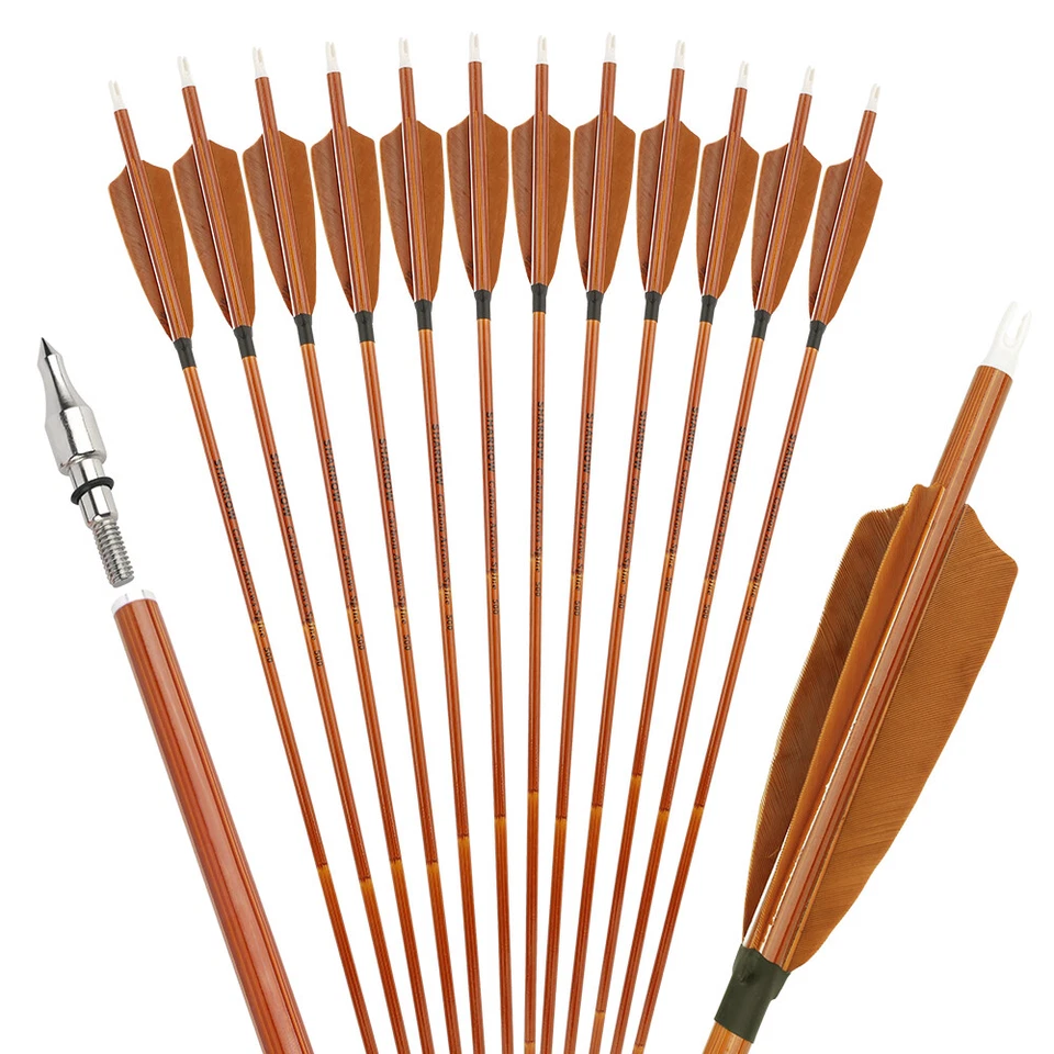 30" Archery Carbon Arrows SP500 4" Feather Traditional Recurve Bow Hunting Shoot - Image 3 of 4