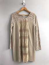 Mystree Taupe Knit Lace Sweater Long Sleeve Pleated Dress Size M Medium