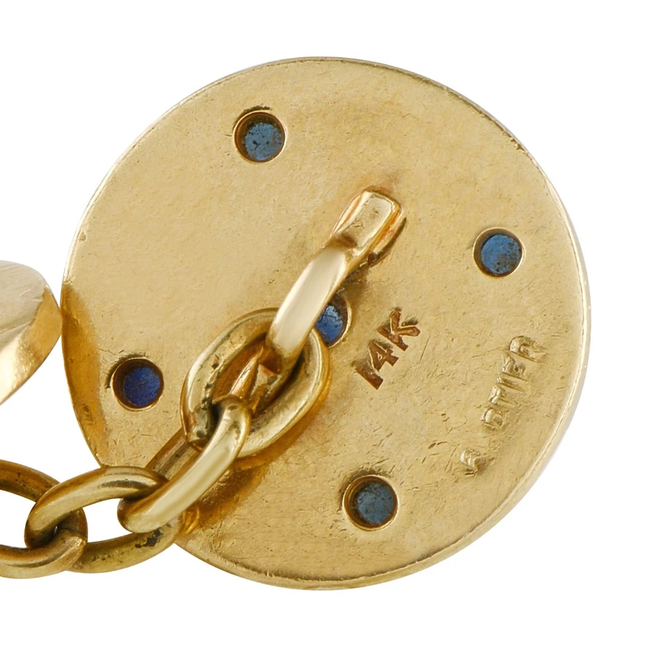 Gemelos Cartier Vintage Oro Amarillo 18K Cabujón Zafiro Cadena Foto 4 de 4