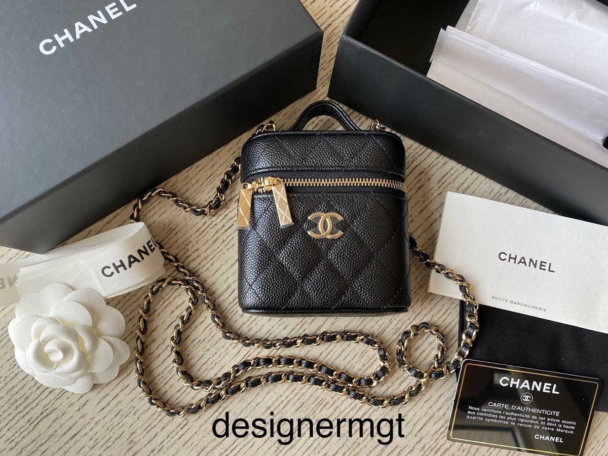 NIB 100%AUTH CHANEL 22C Black Grained Leather Mini Vanity Handle